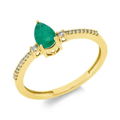 Ring Tropfen 750 Gelbgold Smaragd 0,48ct grün 20 Diamanten 0,08ct TW-SI B:6,2mm