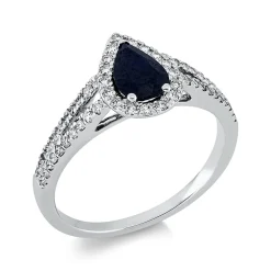 Ring Tropfen 750 Weißgold Saphir 0,82ct blau 57 Diamanten 0,34ct TW-SI B:10,4mm