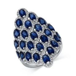 Ring 750 Weißgold 25 Saphire 8,53ct blau 232 Brillanten 1,23ct TW-VSI/SI B:37,4mm