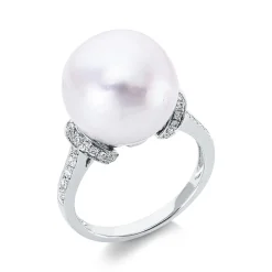Ring 750 Weißgold Südsee-Perle 13,7mm weiß 36 Brillanten 0,32ct TW-VSI B:13,7mm
