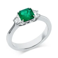 Ring 750 Weißgold Smaragd 0,75ct grün 2 Diamanten Trapez-Schliff 0,36ct TW-VSI