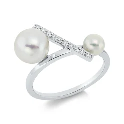 Ring 750 Weißgold Süßwasser-Perle 7,5mm Süßwasser-Perle 4,5mm mit Brillanten