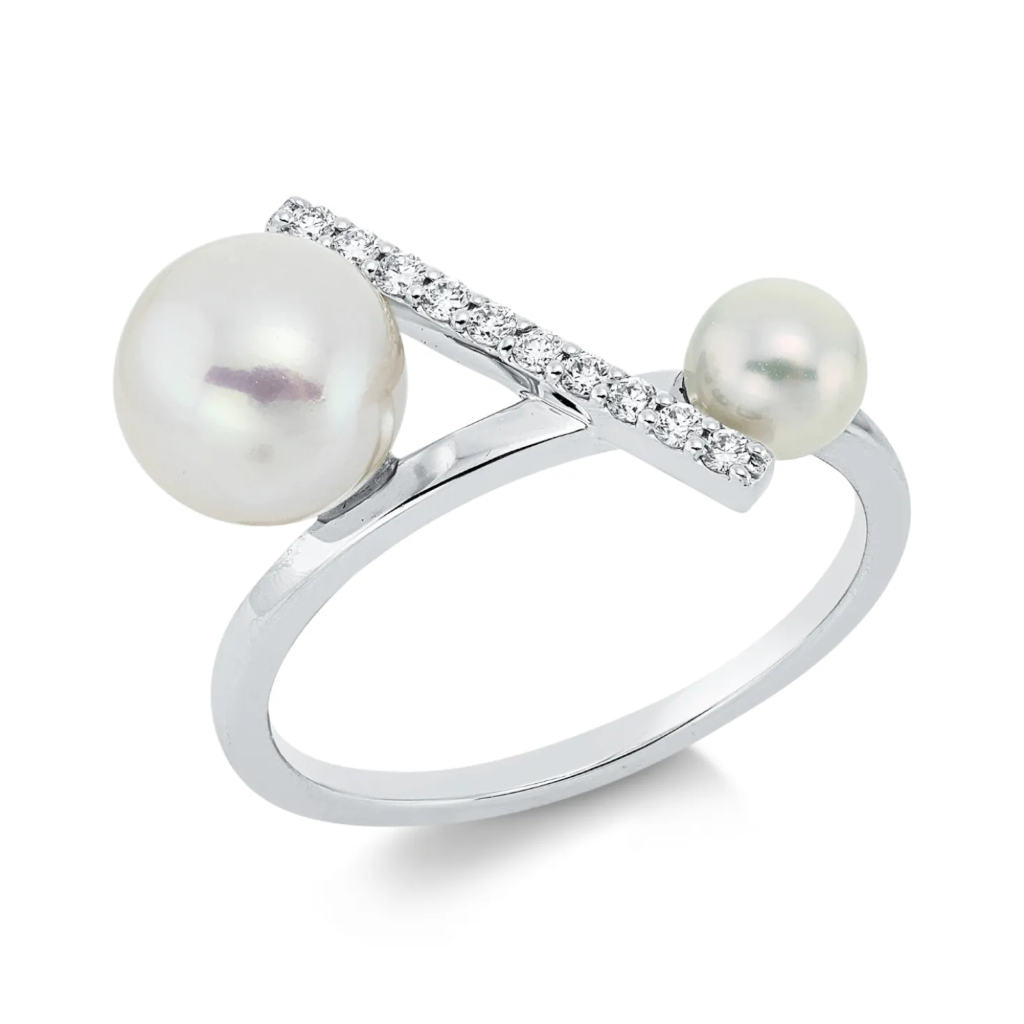 Ring 750 Weißgold Süßwasser-Perle 7,5mm Süßwasser-Perle 4,5mm mit Brillanten