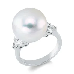 Ring 750 Weißgold Süßwasser-Perle 13,5mm weiß 6 Brillanten 0,66ct F-SI B:13,4mm