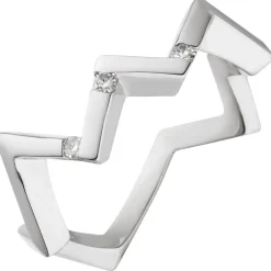 Ring Zickzack aus 925 Silber mit 3 Diamanten Brillanten 0,06 Ct glänzend