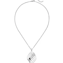 Rundankerkette Collier mit Anhänger Halsschmuck, Blattsilhouette Edelstahl, 47cm