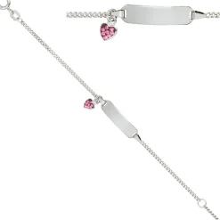 Schildband Armband Armschmuck Herz Glasstein 925 Silber 12-14cm