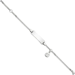 Schildband Babyfüße mit Panzerkette 14cm aus 925 Silber, rhodiniert teilmatt