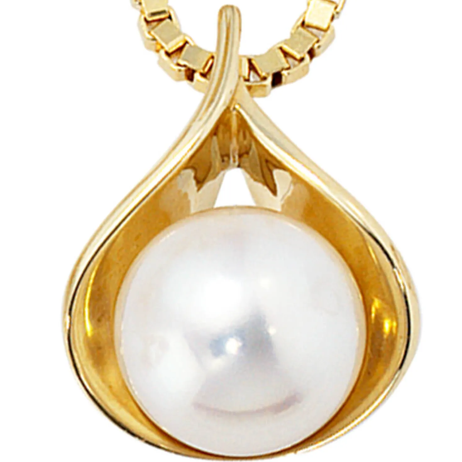 Schmuck Anhänger 13,5x17,9mm aus 585 Gold Gelbgold mit Süßwasser-Zuchtperle