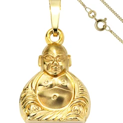 Schmuck-Set, Anhänger Buddha auf 1,3mm Panzerkette 333 Gold Gelbgold 50cm