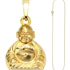 Schmuck-Set, Anhänger Buddha auf 1,3mm Panzerkette 333 Gold Gelbgold 50cm