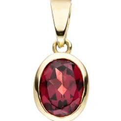 Schmuck-Set, Anhänger roter Granat auf 1,3mm Panzerkette 333 Gold Gelbgold, 50cm