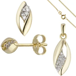 Schmuck-Set aus 333 Gold Gelbgold mit Zirkonia Ohrstecker Anhänger Kette 45cm