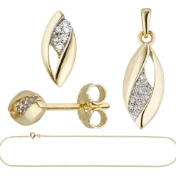 Schmuck-Set aus 333 Gold Gelbgold mit Zirkonia Ohrstecker Anhänger Kette 42cm