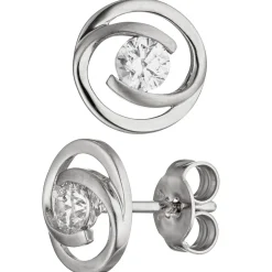 Schmuck-Set aus 333 Gold Weißgold 3 Zirkonia Ohrringe Anhänger und Kette 45cm