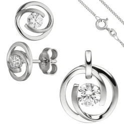 Schmuck-Set aus 333 Gold Weißgold 3 Zirkonia Ohrringe Anhänger und Kette 45cm