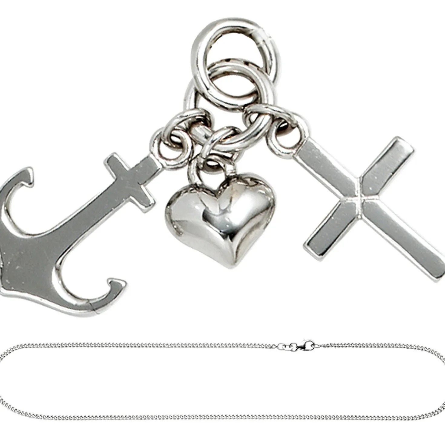 Schmuck-Set, Glaube Liebe Hoffnung 1,7mm Panzerkette 925 Silber Halsschmuck 38cm
