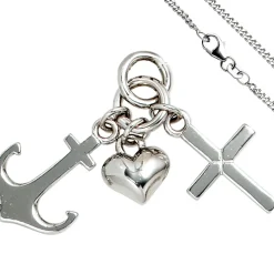 Schmuck-Set, Glaube Liebe Hoffnung 1,7mm Panzerkette 925 Silber Halsschmuck 38cm