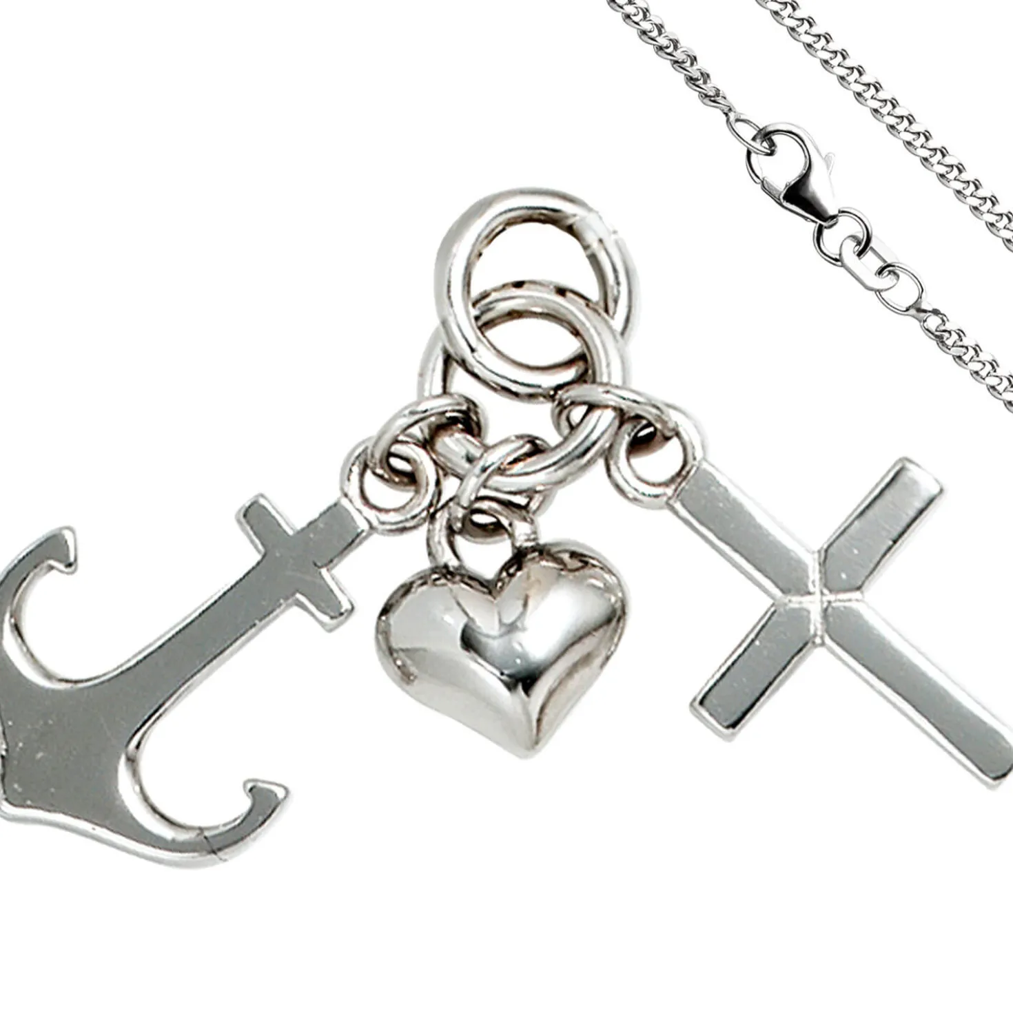 Schmuck-Set, Glaube Liebe Hoffnung 1,7mm Panzerkette 925 Silber Halsschmuck 38cm