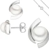 Schmuck-Set 333 Gold Weißgold Süßwasser Perlen Ohrstecker Anhänger Kette 45cm