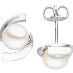 Schmuck-Set 333 Gold Weißgold Süßwasser Perlen Ohrstecker Anhänger Kette 45cm