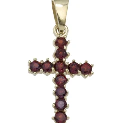 Schmuck-Set, Kreuz mit roten Granaten 1,3mm Panzerkette 333 Gold Gelbgold, 45cm