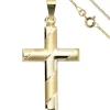 Schmuck-Set, Kreuz mit Streifen auf 1,3mm Panzerkette 333 Gold Gelbgold, 45cm