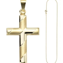 Schmuck-Set, Kreuz mit Streifen auf 1,3mm Panzerkette 333 Gold Gelbgold, 45cm
