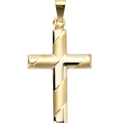 Schmuck-Set, Kreuz mit Streifen auf 1,3mm Panzerkette 333 Gold Gelbgold, 45cm
