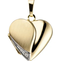 Schmuck-Set, Medaillon Herz für 2 Fotos 1,3mm Panzerkette 333 Gold Gelbgold 45cm