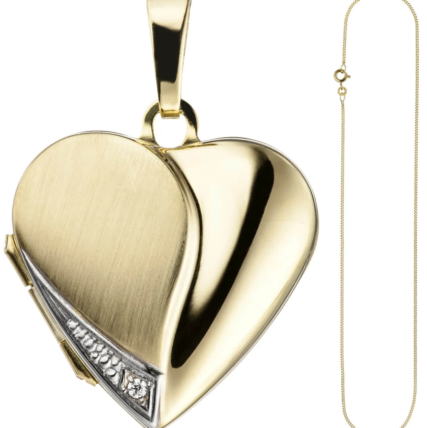 Schmuck-Set, Medaillon Herz für 2 Fotos 1,3mm Panzerkette 333 Gold Gelbgold 45cm