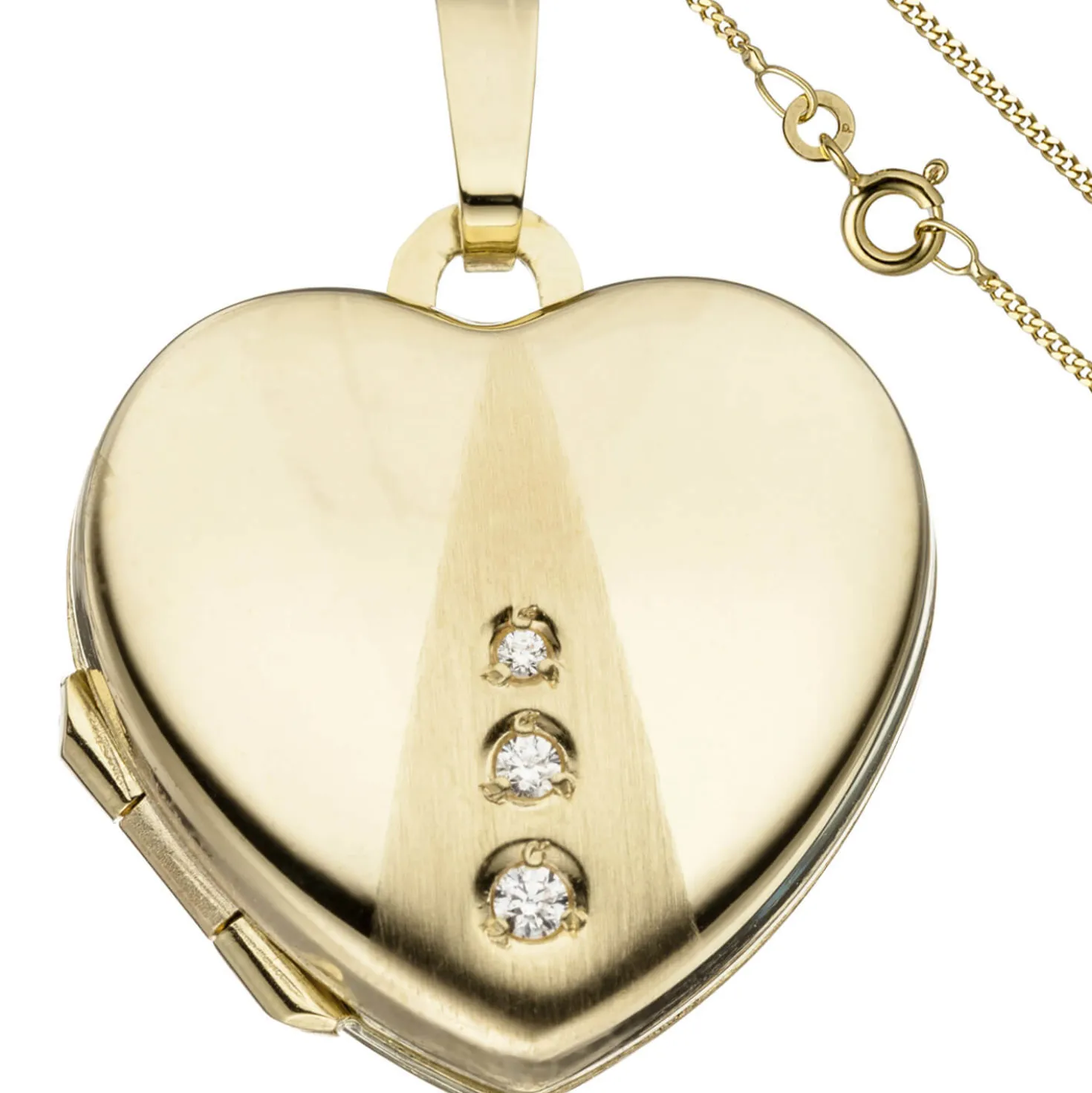 Schmuck-Set, Medaillon Herz für 2 Fotos 1,3mm Panzerkette 333 Gold Gelbgold 45cm