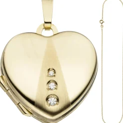 Schmuck-Set, Medaillon Herz für 2 Fotos 1,3mm Panzerkette 333 Gold Gelbgold 50cm