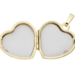 Schmuck-Set, Medaillon Herz für 2 Fotos 1,3mm Panzerkette 333 Gold Gelbgold 50cm