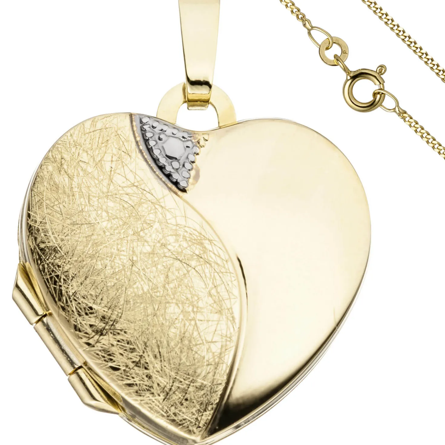 Schmuck-Set, Medaillon Herz für 2 Fotos 1,3mm Panzerkette 333 Gold Gelbgold 50cm