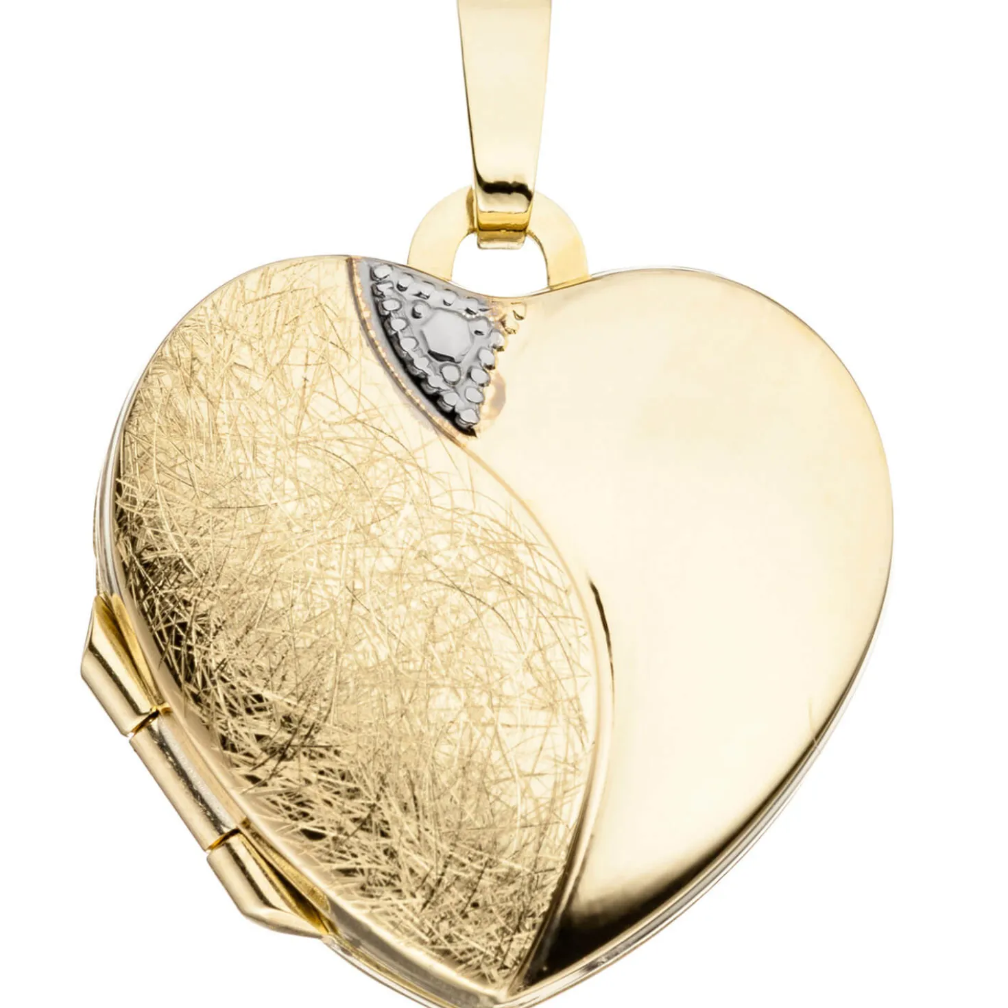 Schmuck-Set, Medaillon Herz für 2 Fotos 1,3mm Panzerkette 333 Gold Gelbgold 50cm