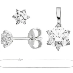 Schmuck-Set Stern 333 Gold Weißgold mit Zirkonia Ohrstecker Anhänger Kette 45cm
