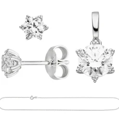 Schmuck-Set Stern 333 Gold Weißgold mit Zirkonia Ohrstecker Anhänger Kette 42cm