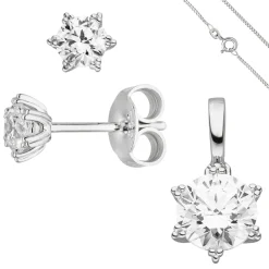 Schmuck-Set Stern 333 Gold Weißgold mit Zirkonia Ohrstecker Anhänger Kette 42cm