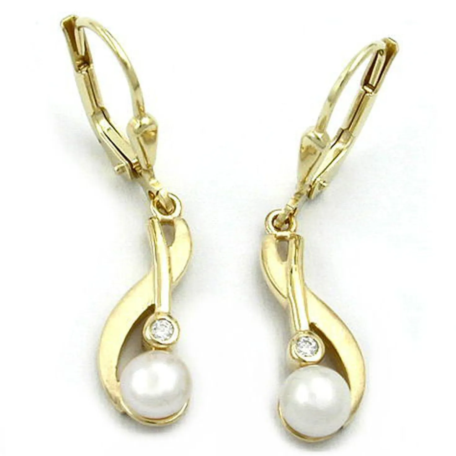 Schöne Ohrhänger 30x6mm Ohrringe Brisur aus 375 Gelbgold & Süßwasser-Perlen