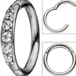Segmentring aus Edelstahl mit weißen Swarovski-Elements, mit Scharnier