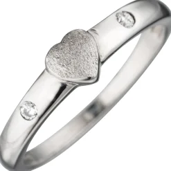 Silberring, Herz Herzchen mit weißen Zirkonia, 925 Silber teilmatt, Kinder