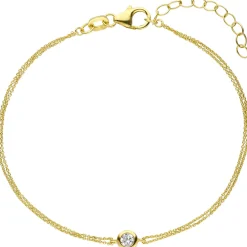 Sölitär Armband aus 925 Silber vergoldet mit Zirkonia 19cm Armschmuck 2-reihig