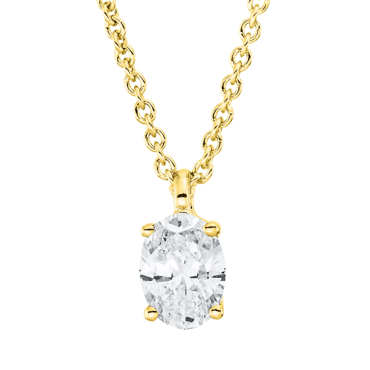 Solitaire Collier aus 750 Gelbgold Diamant Oval-Schliff 0,26ct TW-SI L:45cm