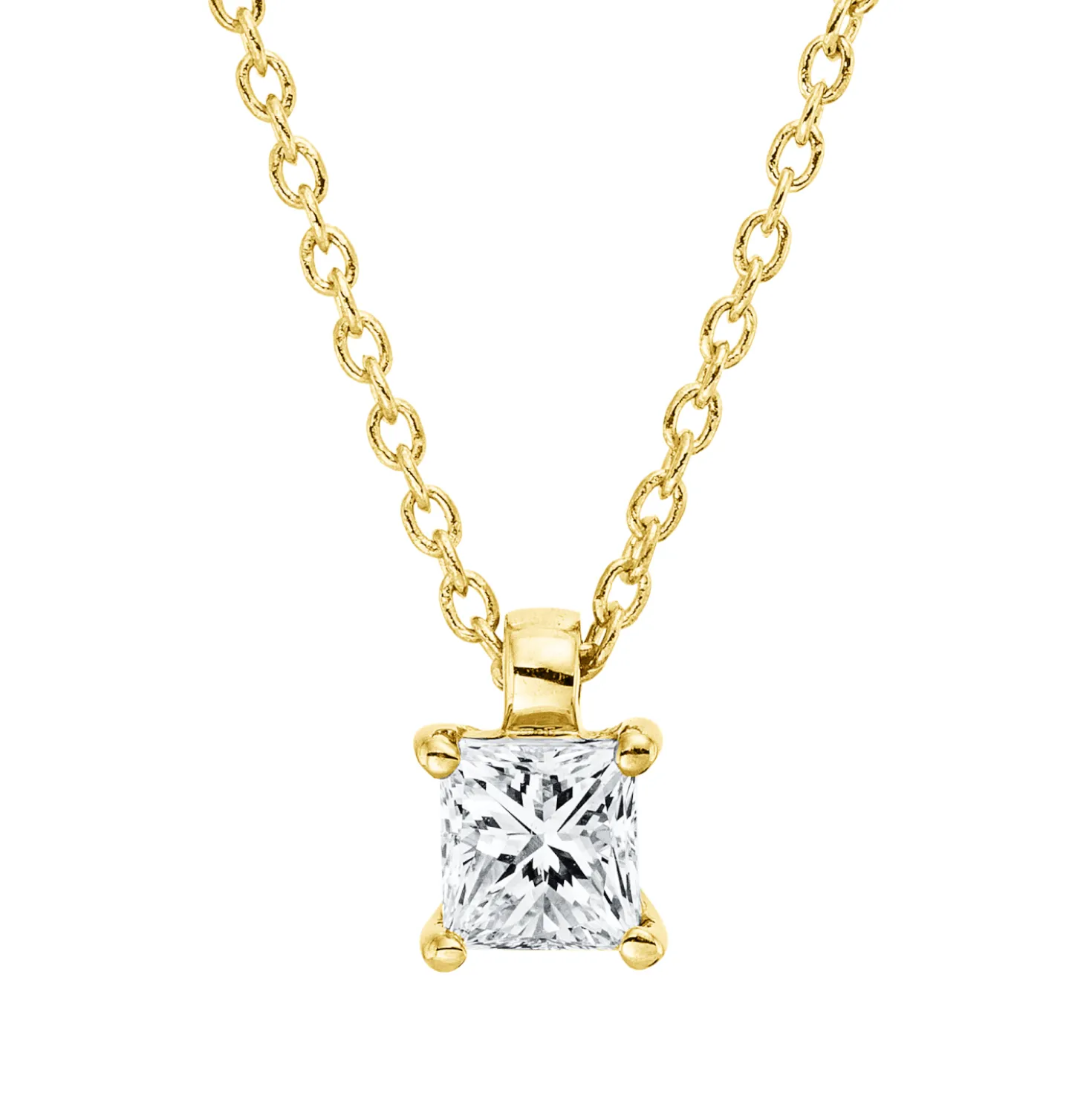 Solitaire Collier aus 750 Gelbgold Diamant Prinzess-Schliff 0,26ct TW-SI L:45cm
