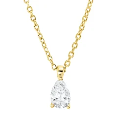 Solitaire Collier aus 750 Gelbgold Diamant Tropfen-Schliff 0,2ct TW-SI L:45cm