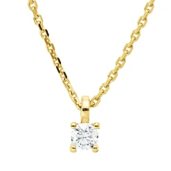 Solitaire Collier aus 750 Gold Gelbgold Brillant 0,15ct TW-SI L:45cm 4er-Krappe