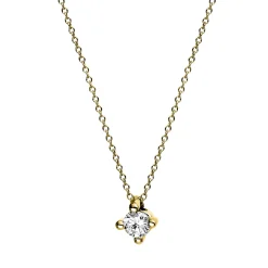 Solitaire Collier aus 750 Gold Gelbgold Diamant Brillanten 0,1ct L:42cm 4er-Krappe
