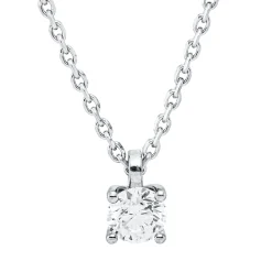 Solitaire Collier aus 750 Gold Weißgold Brillant 0,5ct E-SI L:45cm 4er-Krappe