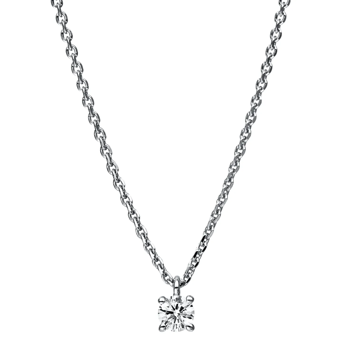 Solitaire Collier aus 750 Gold Weißgold Brillant 0,15ct TW-SI L:42cm 4er-Krappe